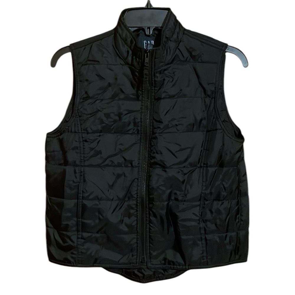 •GAP•BLACK NYLON QUILTED LIGHTWEIGHT FULL ZIP VEST SIZE SMALL EUC